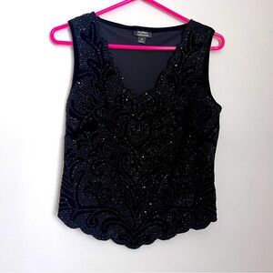 Dress Barn NWT Black Beaded Sequin Top with Scalloped Hem and Velvet Back Size M